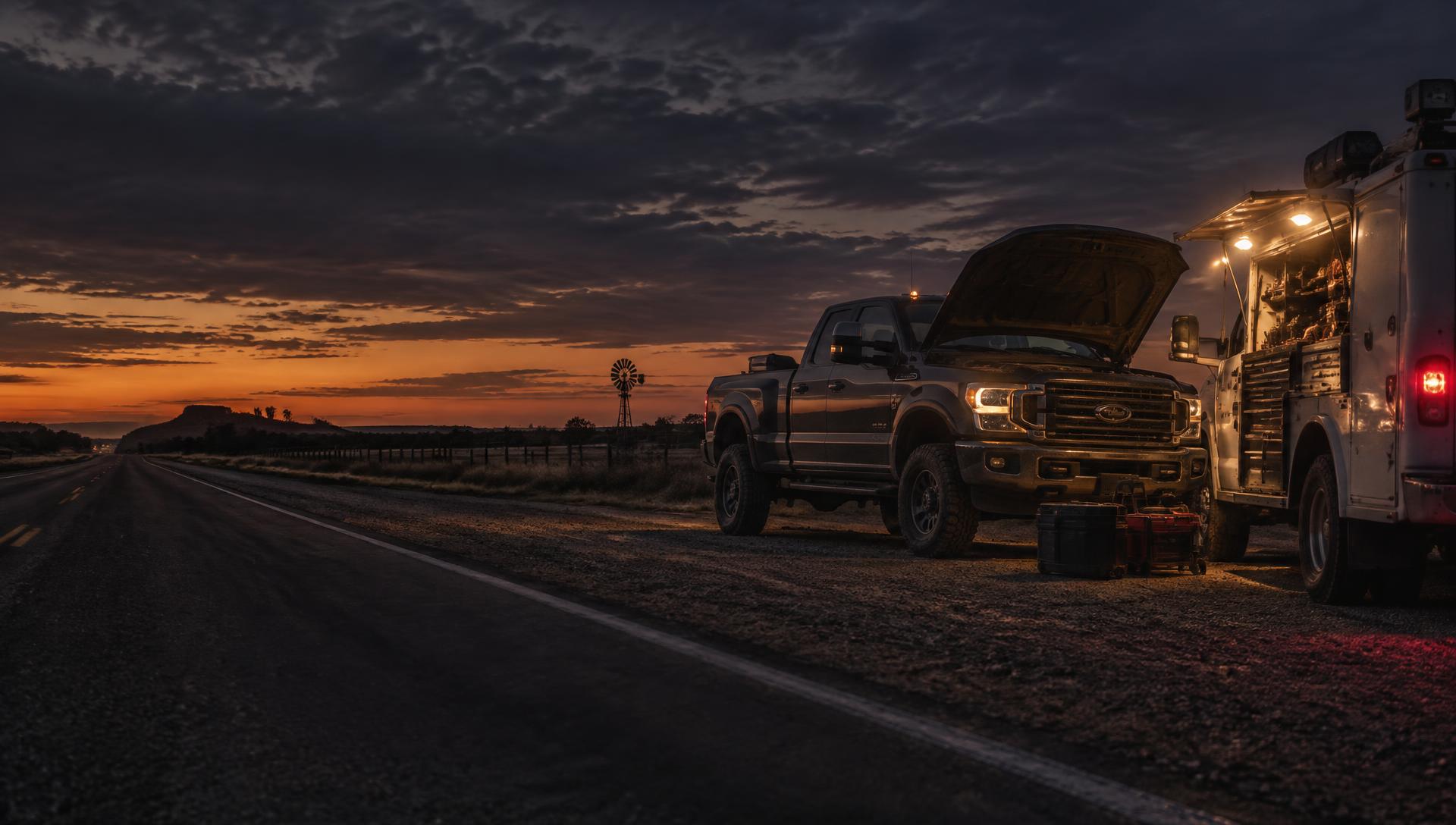 Diesel service truck parked at a job site in the Brazos Valley